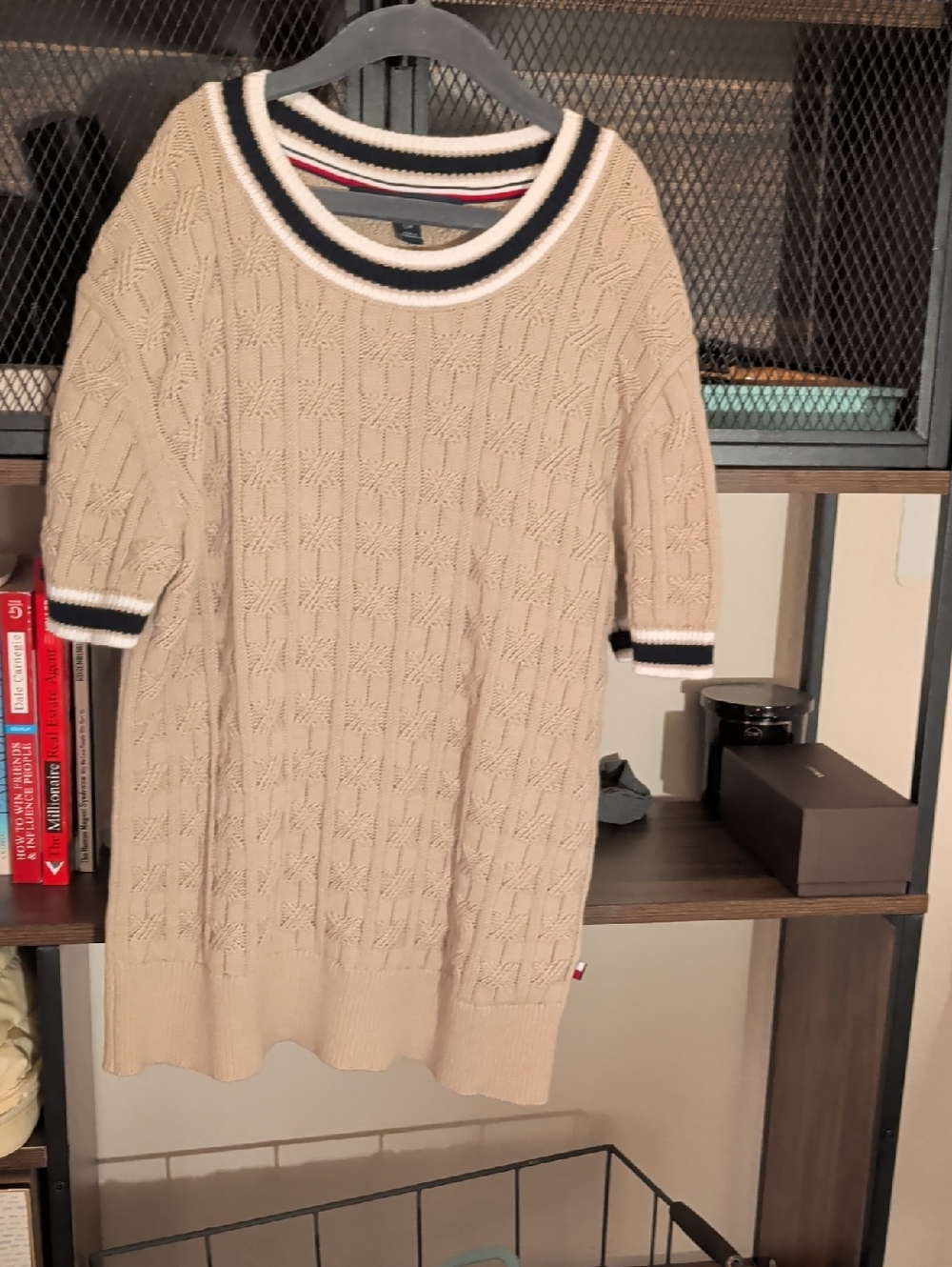 Tommy Hilfiger Beige Sweater with Navy and Red Trim